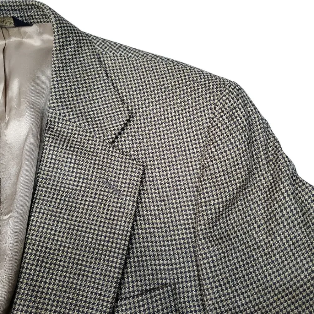 Jos A Bank Preppy Micro Houndstooth Blazer Jacket Sport Coat Blue Executive 42L